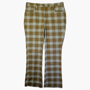 Vintage Sears Plaid Trousers | Yellow Green Cream 70s Flare Pants | 36" x 32"
